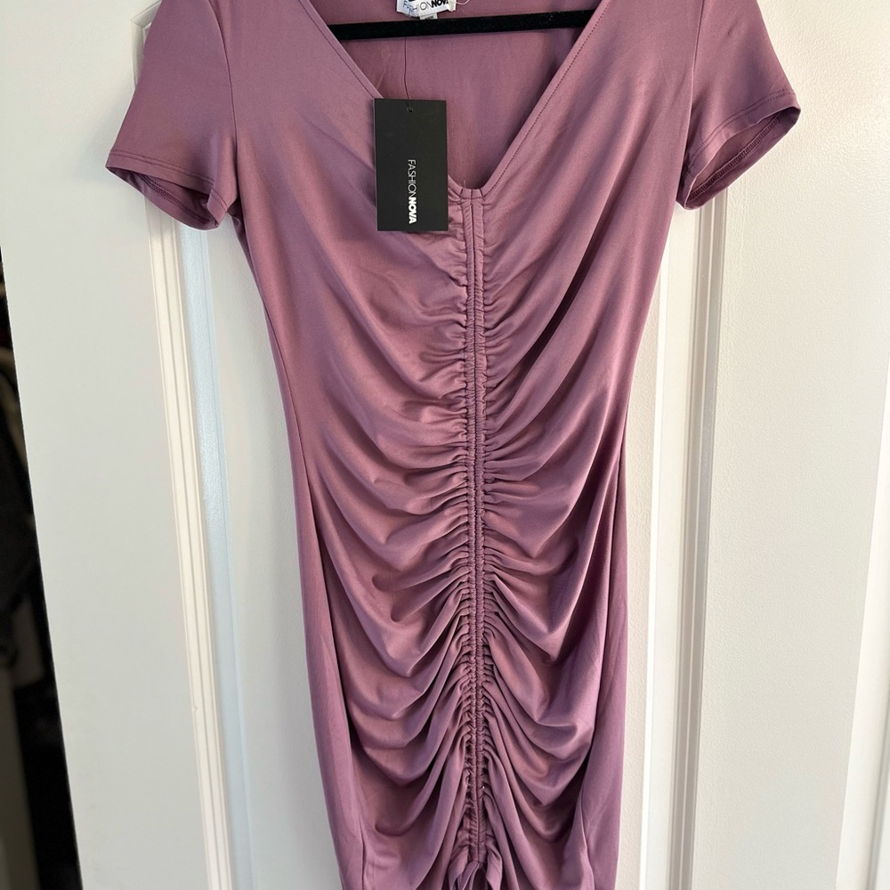 Fashion Nova Mauve Ruched Mini Dress